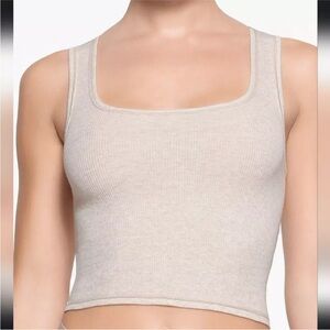 Skims cotton rib cropped tank - Heather Oatmeal - Size Small